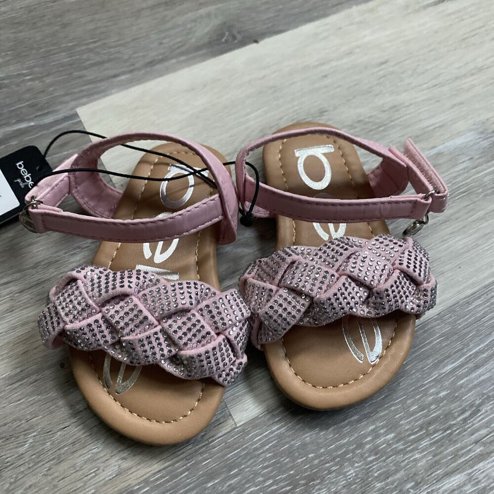NWT Toddler Girl BEBE GIRLS Pink & Rhinestone Sandals  Size 5 Baby